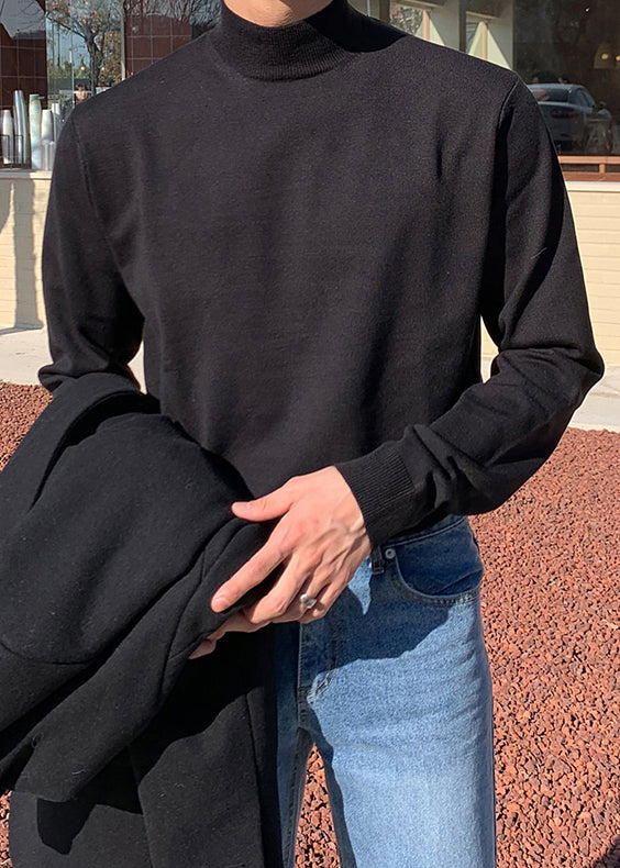 Simple Brown Turtleneck Knit Sweaters Winter