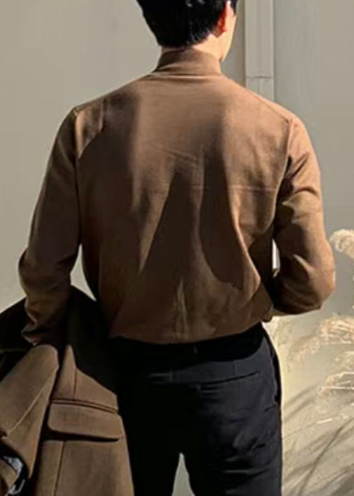 Simple Brown Turtleneck Knit Sweaters Winter