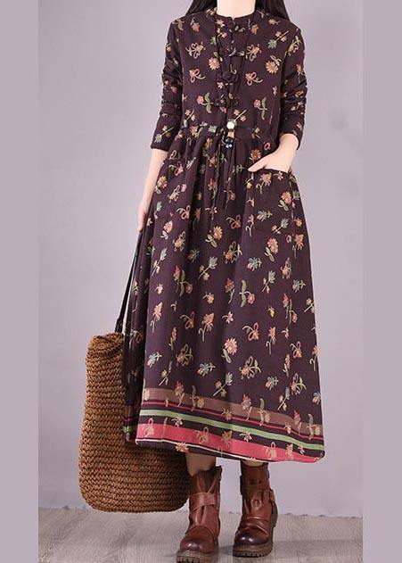 Simple Burgundy Print Dress Drawstring Spring Dresses