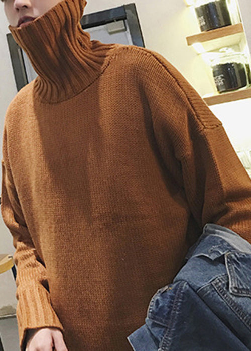 Simple Caramel Turtleneck Knit Sweaters Winter