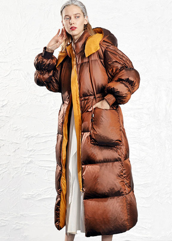 Simple Caramel Drawstring Thick Winter Duck Down Puffer Coat