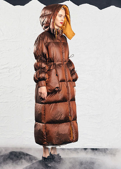 Simple Caramel Drawstring Thick Winter Duck Down Puffer Coat
