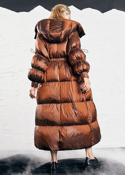 Simple Caramel Drawstring Thick Winter Duck Down Puffer Coat