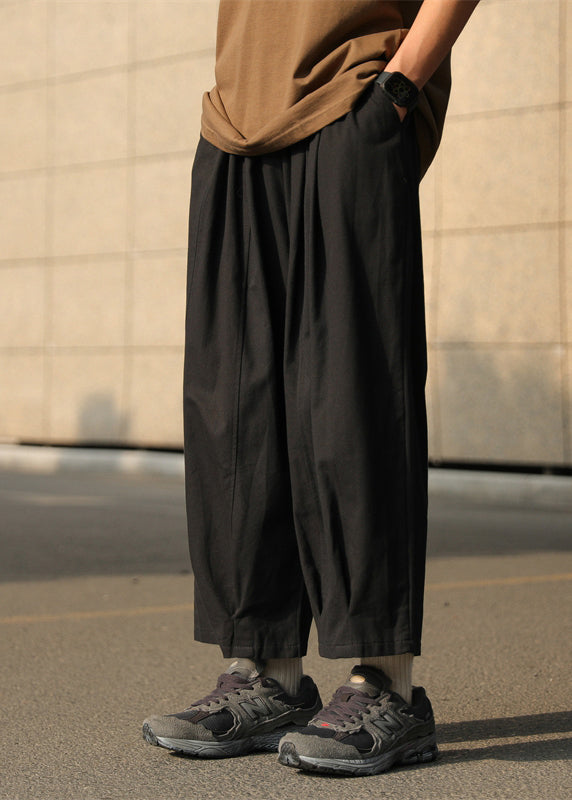 Simple Chocolate Elastic Waist Cotton Crop Pants Summer
