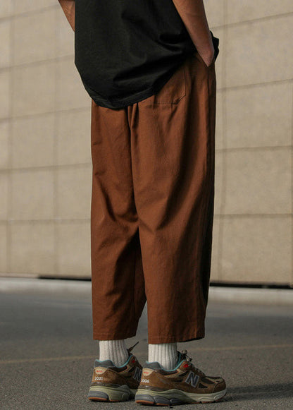 Simple Chocolate Elastic Waist Cotton Crop Pants Summer