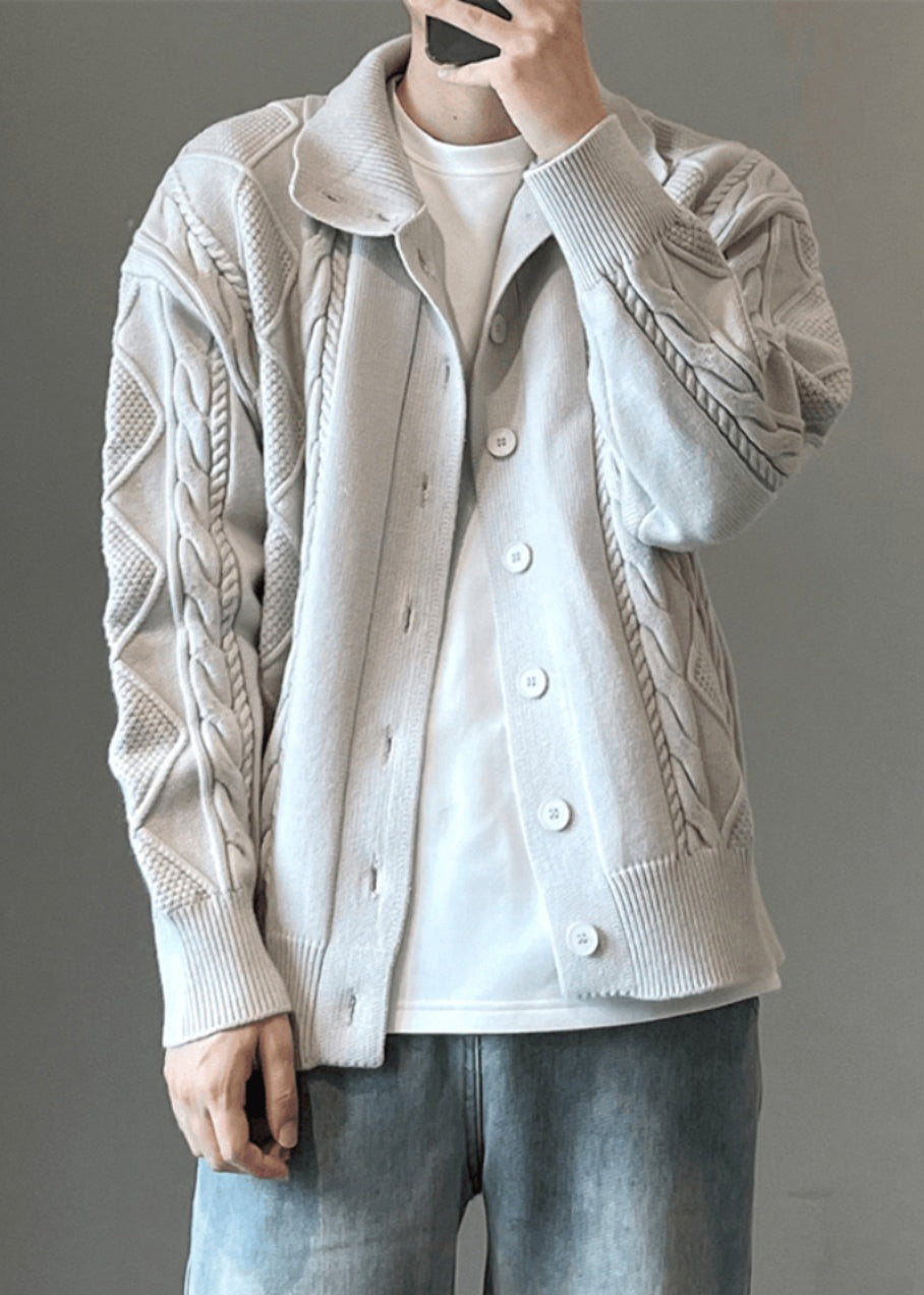 Simple Coffee Button Cozy Cable Knit Cardigan Spring