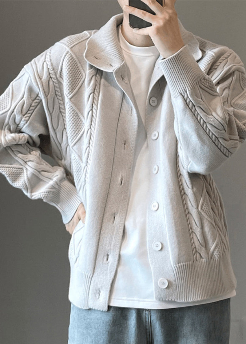 Simple Coffee Button Cozy Cable Knit Cardigan Spring