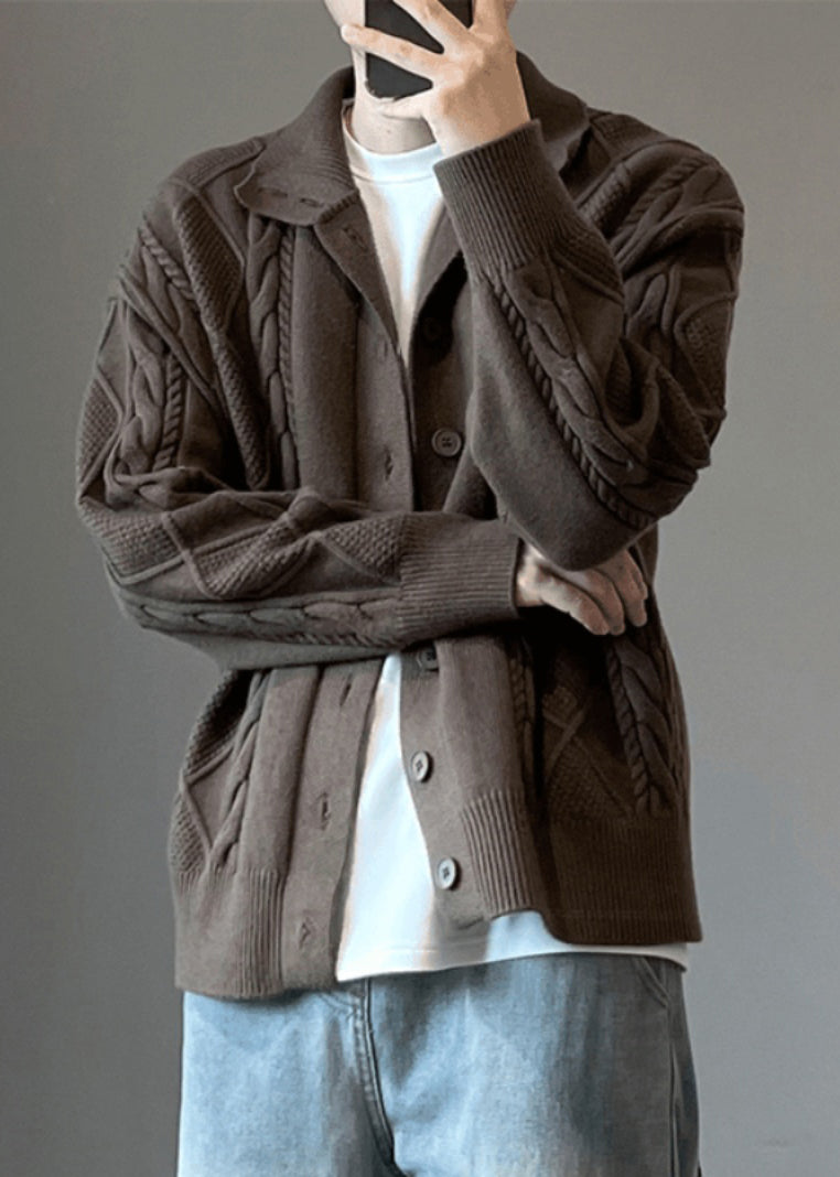 Simple Coffee Button Cozy Cable Knit Cardigan Spring