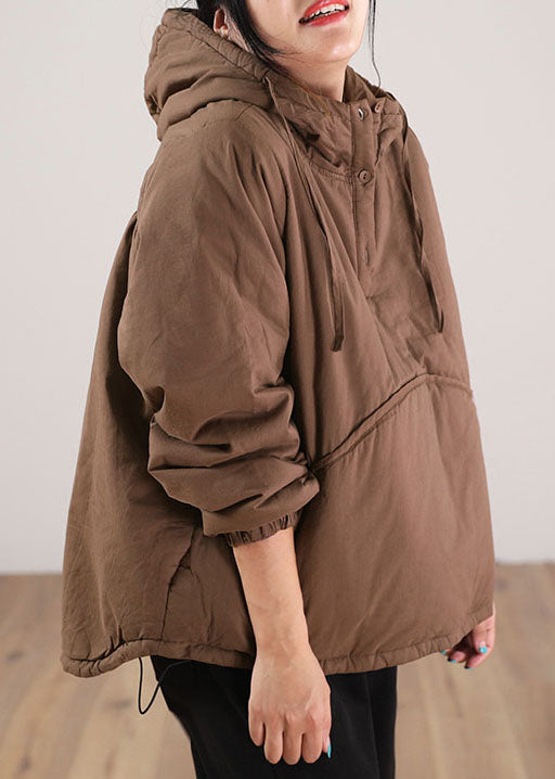 Simple Chocolate Hooded Patchwork Fine Cotton Filled Sweatshirt Street Wear Winter