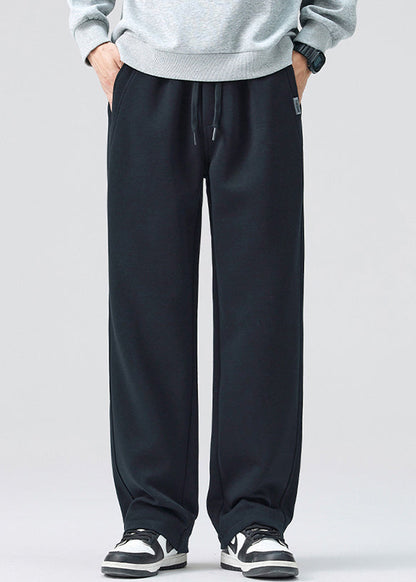Simple Coffee Lace Up Elastic Waist Warm Fleece Pants Spring