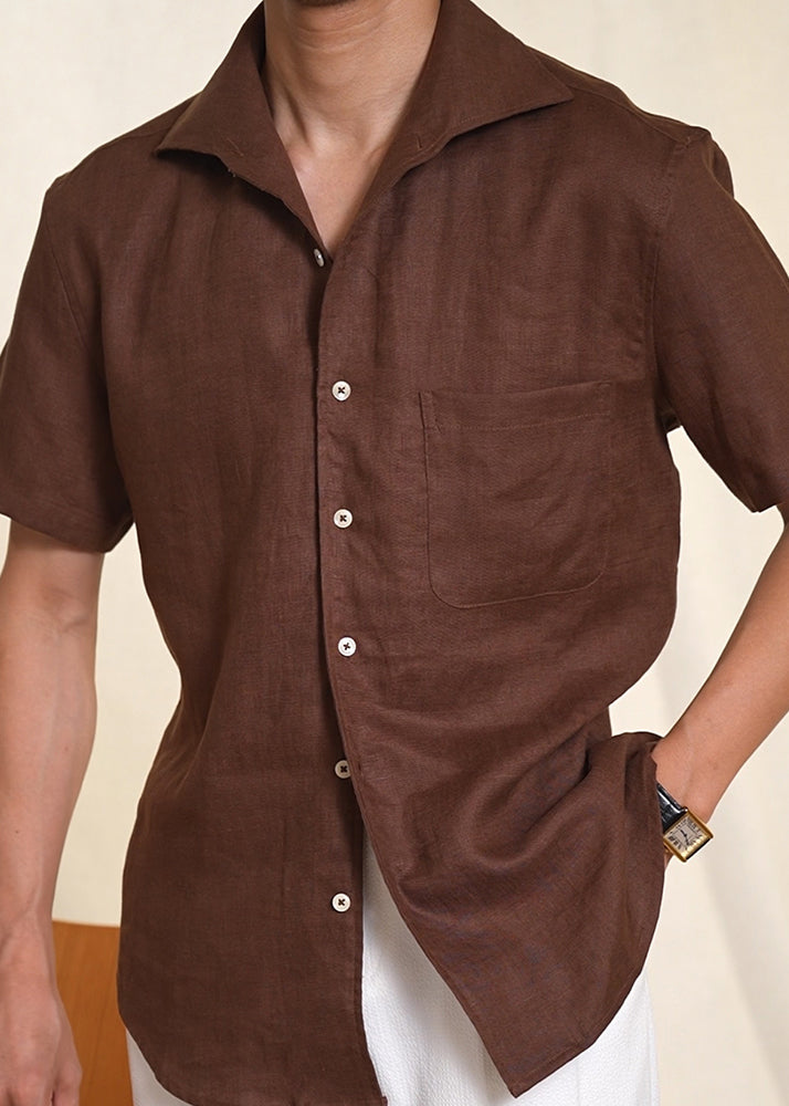 Simple Coffee Peter Pan Collar Button Linen Shirts Summer