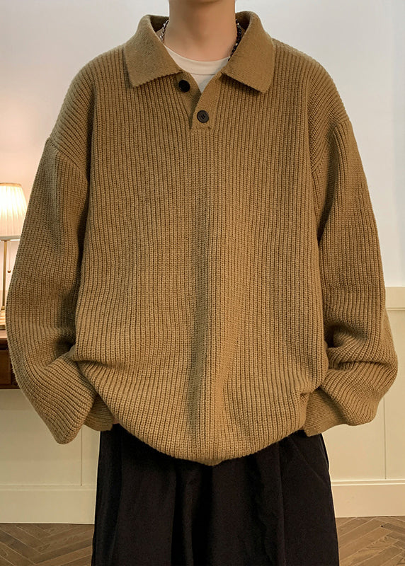 Simple Coffee Peter Pan Collar Button Knit Sweaters Fall