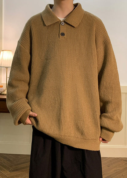 Simple Coffee Peter Pan Collar Button Knit Sweaters Fall