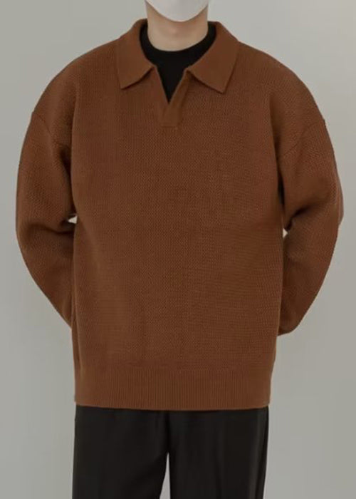 Simple Coffee Peter Pan Collar Knit Sweaters Spring
