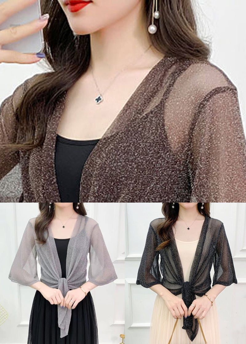 Simple Coffee Bright Silk Tulle Cardigan Summer