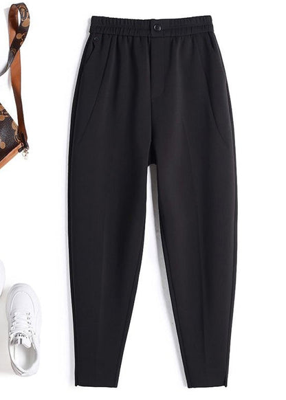 Simple Coffee Pockets High Waist Cotton Crop Pants Spring