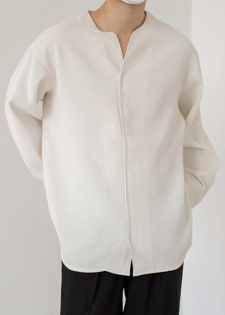 Simple Coffee V Neck Cotton Pullover Shirts Spring