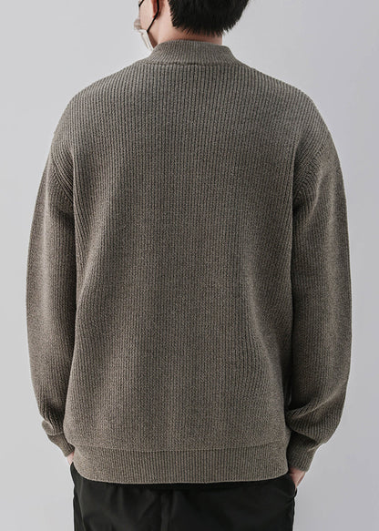 Simple Coffee Zip Up Pockets Knit Coats Spring