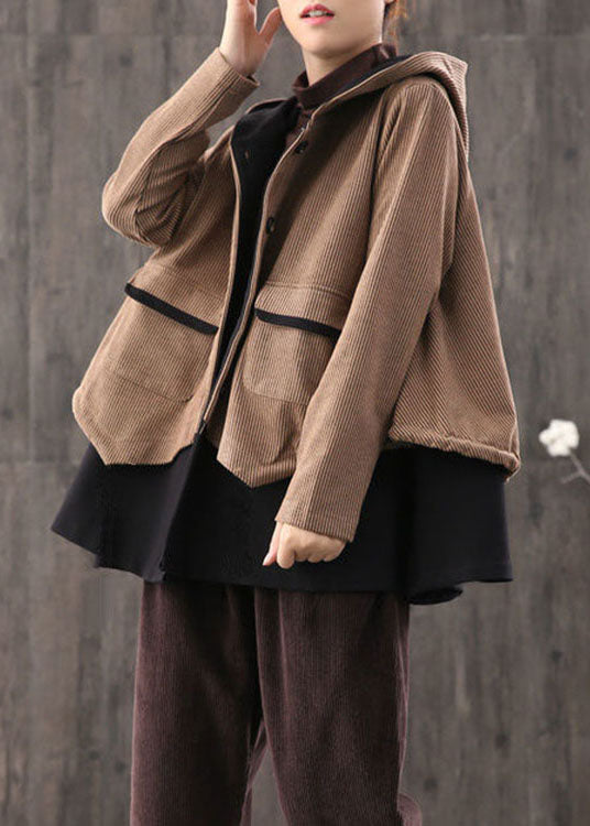 Simple Chocolate Retro Loose Button Fall Coat
