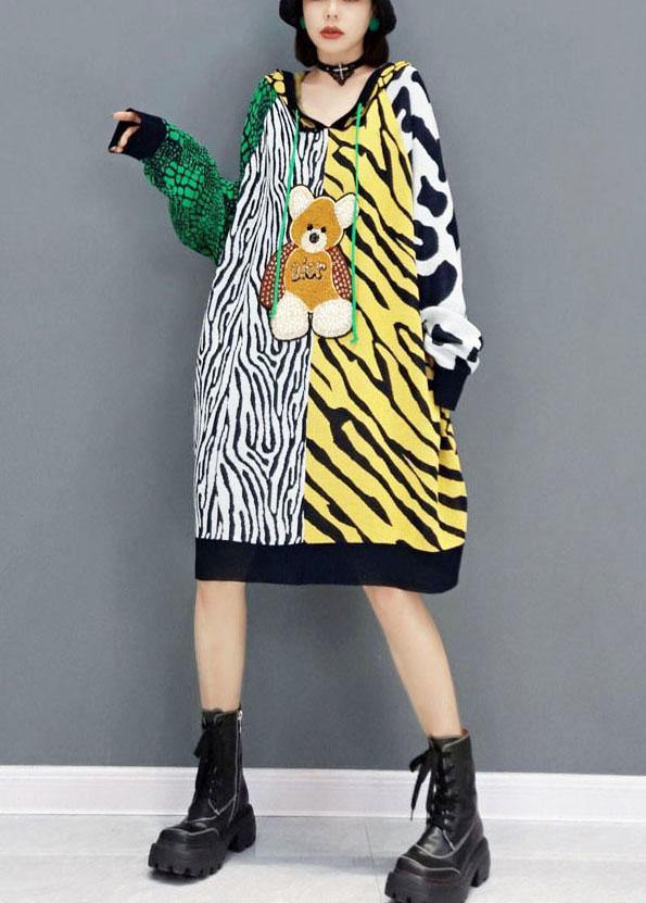 Simple Color Block Hooded Patchwork Fall Print Sweatshirt
