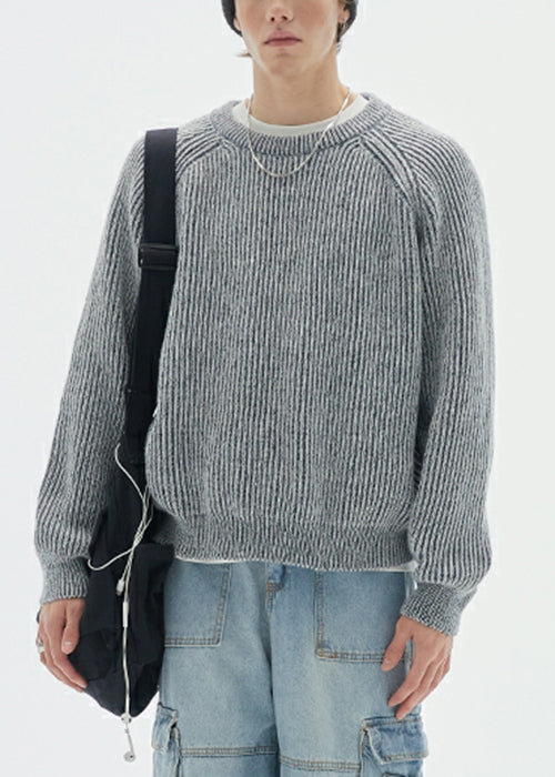 Simple Dark Gray O Neck Knit Sweaters Spring
