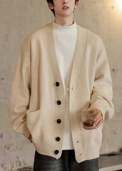 Simple Dark Gray V Neck Pockets Knit Cardigans Spring