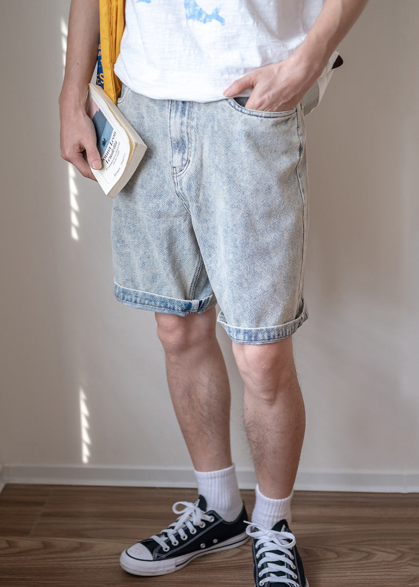 Simple Denim Blue Pockets High Waist Shorts Summer