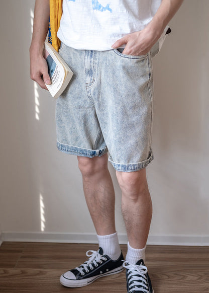 Simple Denim Blue Pockets High Waist Shorts Summer