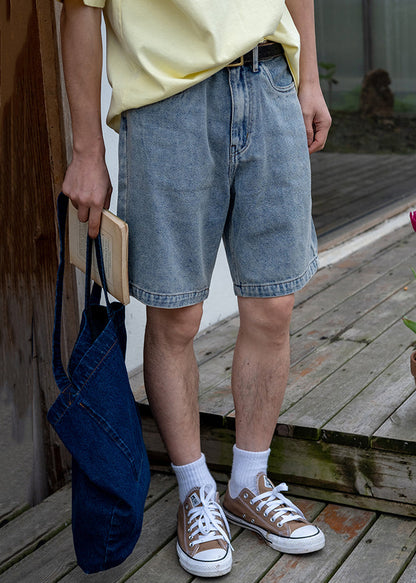 Simple Denim Blue Pockets High Waist Shorts Summer