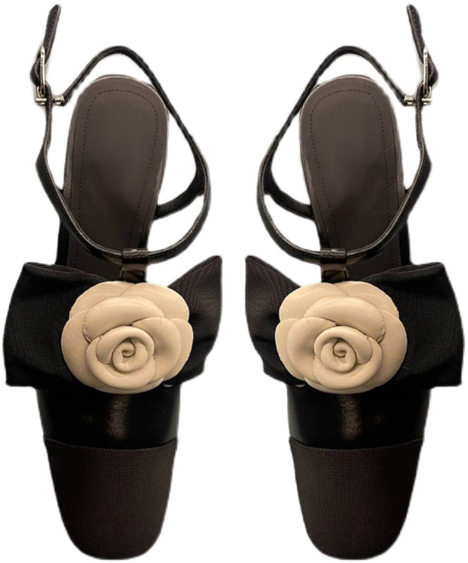 Simple Splicing Chunky Heel Sandals Silver Cowhide Leather