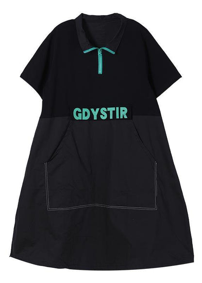Simple Green Graphic Cotton Pockets Summer Party Dress