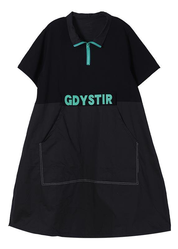 Simple Green Graphic Cotton Pockets Summer Party Dress