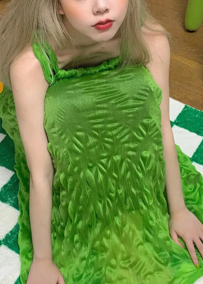 Simple Green Lace Up Spaghetti Strap Dress Sleeveless