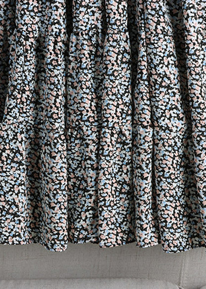 Simple Green Patchwork Elastic Waist Print a Line Skirt Fall