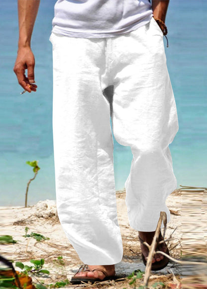 Simple Green Pockets Cotton Pants Summer