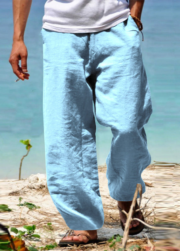 Simple Green Pockets Cotton Pants Summer