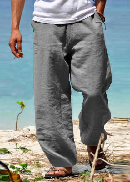 Simple Green Pockets Cotton Pants Summer