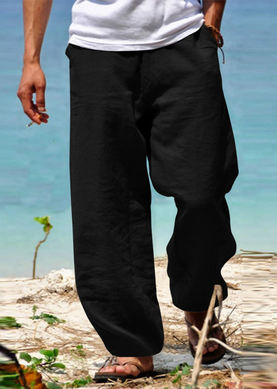 Simple Green Pockets Cotton Pants Summer