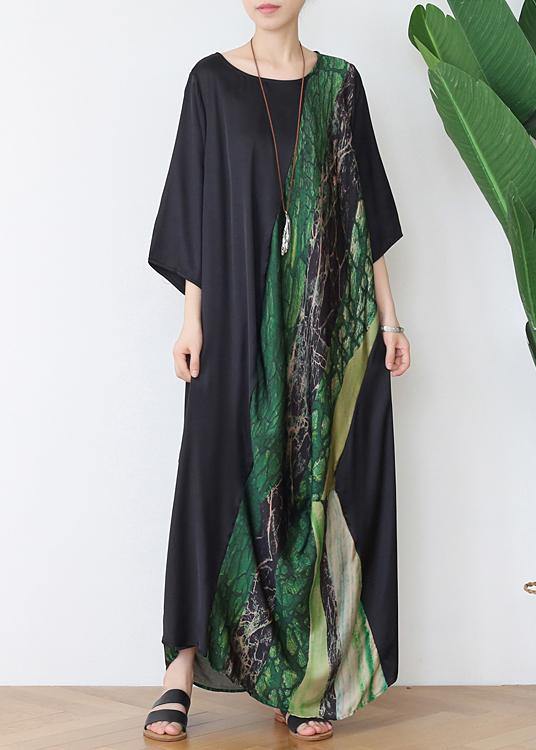 Simple Green Print Chiffon Patchwork Summer Maxi Dresses