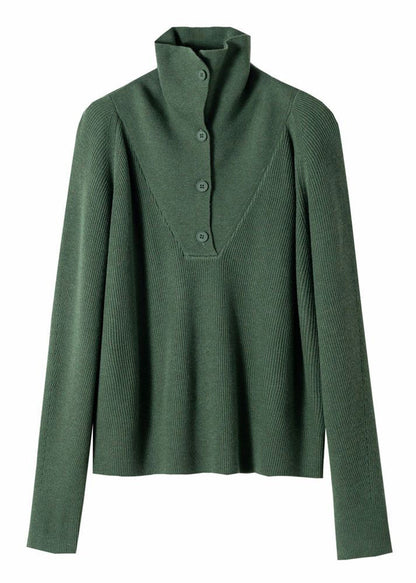 Simple Green Button Wool Knit Top Spring