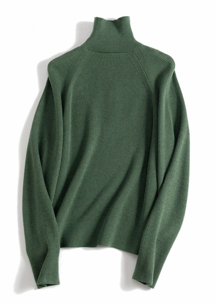 Simple Green Button Wool Knit Top Spring
