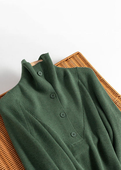 Simple Green Button Wool Knit Top Spring