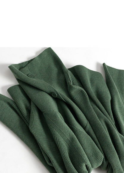 Simple Green Button Wool Knit Top Spring