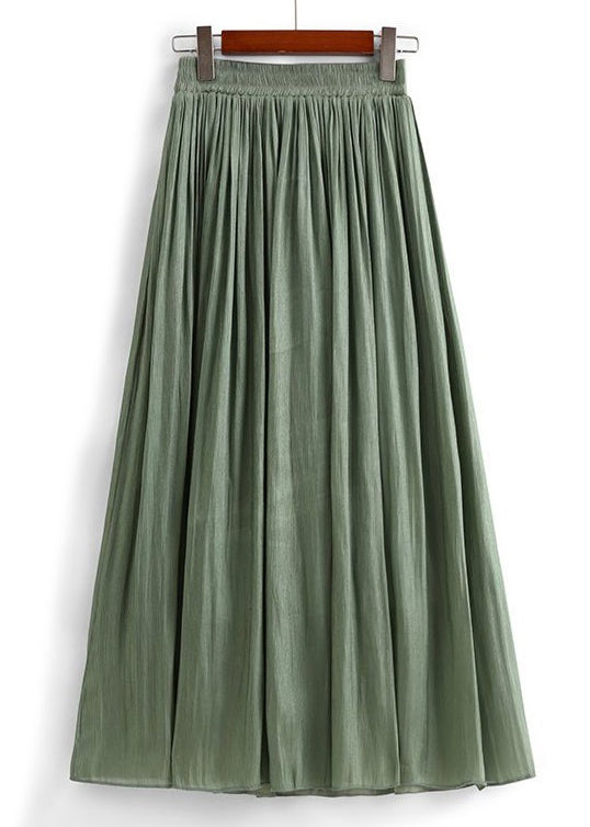 Simple Green Elastic Waist Cotton Skirt Summer