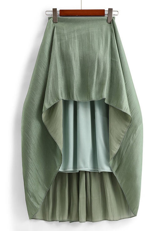 Simple Green Elastic Waist Cotton Skirt Summer