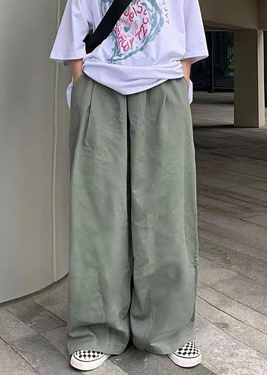 Simple Green Wide Leg Pants Cotton Wide Leg Pants Summer