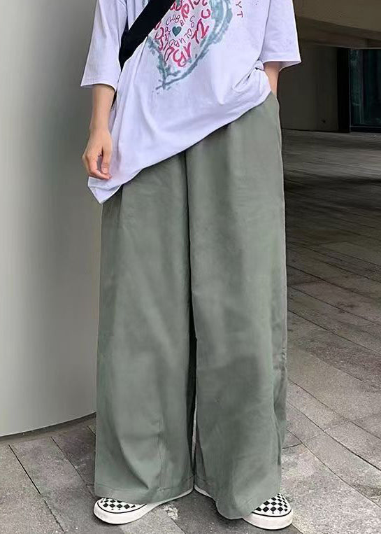Simple Green Wide Leg Pants Cotton Wide Leg Pants Summer