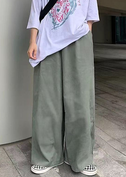 Simple Green Wide Leg Pants Cotton Wide Leg Pants Summer