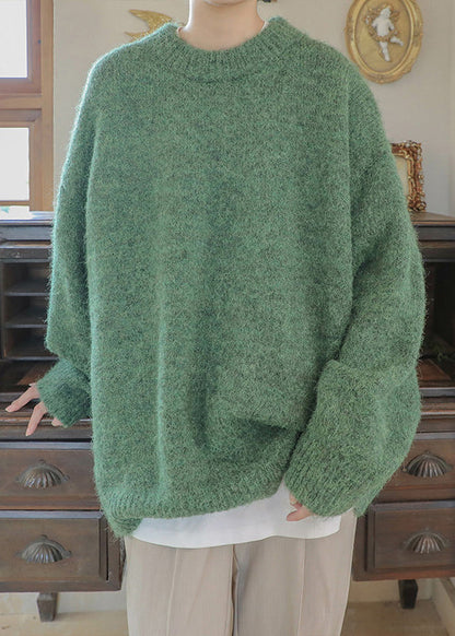 Simple Green Thick Knit Sweater Clothing