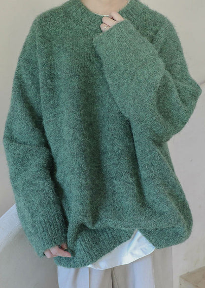 Simple Green Thick Knit Sweater Clothing